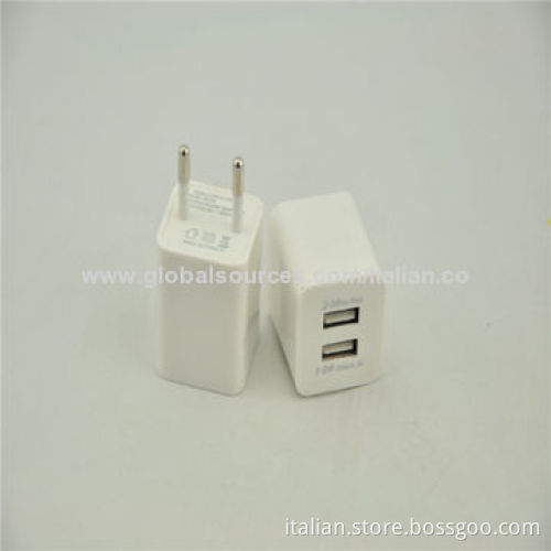 Wall plug charger, 5V 2.1A/1A double USB port